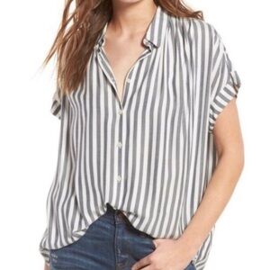 Madewell Striped Button Down Shirt - Navy and White